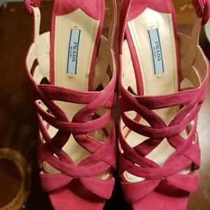 Prada Pink Peony Suede open toe platform Heels